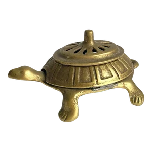 Mid Century Brass Turtle Figurine Trinket Box / Incense Burner