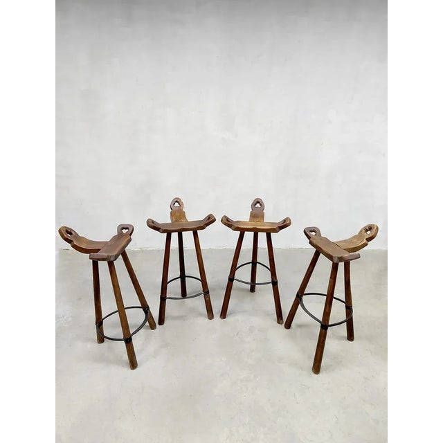 Brown Vintage Brutalist Spanish Bar Stools For Sale - Image 8 of 8