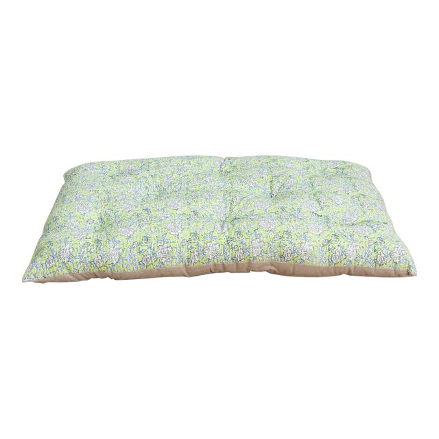 Hand Block Printed Jaipur Spring Green Floor Cushion For Sale