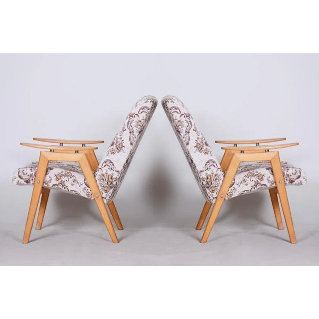 Mid-Century Modern Set of Set of Two Original Mid-Century Beige Armchairs by Jan Šmídek, Beech, Czech, 1950s For Sale - Image 3 of 10