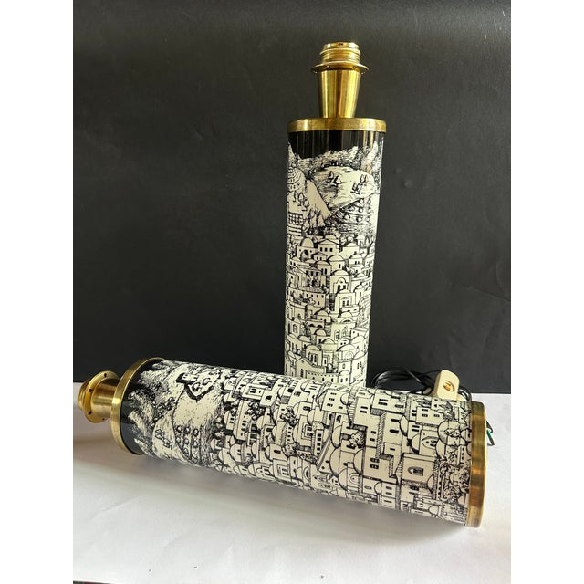 Fornasetti Pair of Vintage Italian Table Lamps by Fornasetti For Sale - Image 4 of 7
