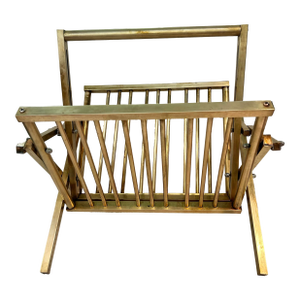 Mid Century Folding Solid Brass Hollywood Regency Magazine Rack