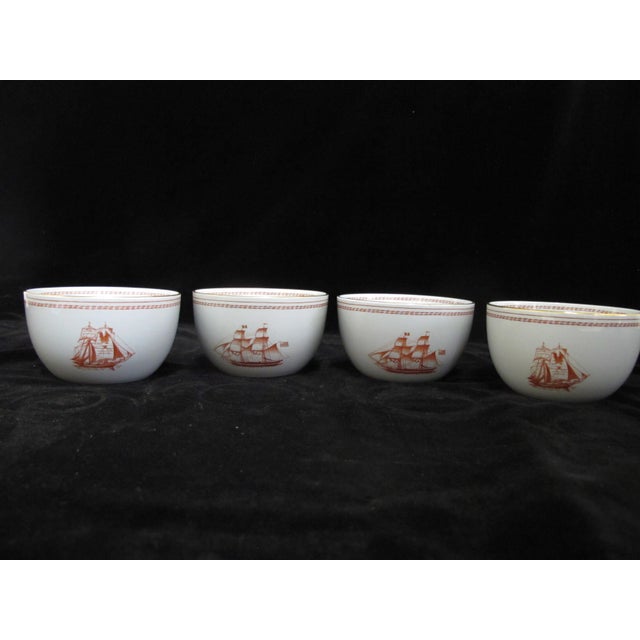 Traditional Spode Copeland Red Gold Trade Winds Ship Brig Built Rice or Cereal Bowl Set of 4 For Sale - Image 3 of 11
