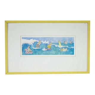"Surfing Bunnies" - Lithograph Signed Print For Sale