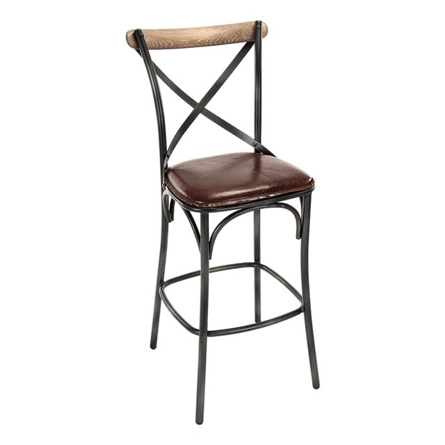 Zain Bar Stool - Dark Brown Leatherette / Black Metal Frame For Sale