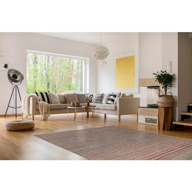 5x8 Blue Hand-Knotted Wool Striated Horizon Geometric Modern Carpet Rug For Sale - Image 4 of 4