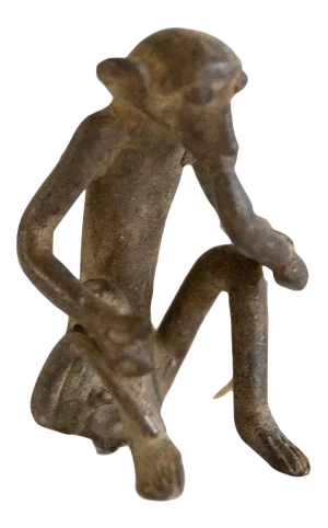 Vintage African Bronze Sitting Monkey Eating Banana