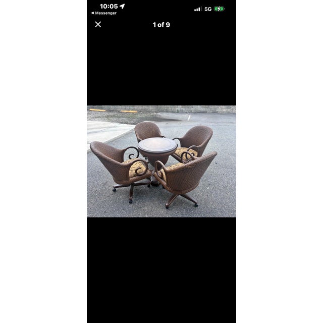 Vintage Chromcraft 5-Piece Herringbone Rattan Swivel Caster Dining Set – Table + 4 Chairs For Sale - Image 6 of 12