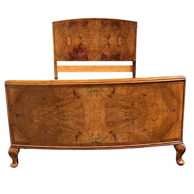 Art Deco Figured Walnut Double Bed, 1930s For Sale - Image 6 of 9