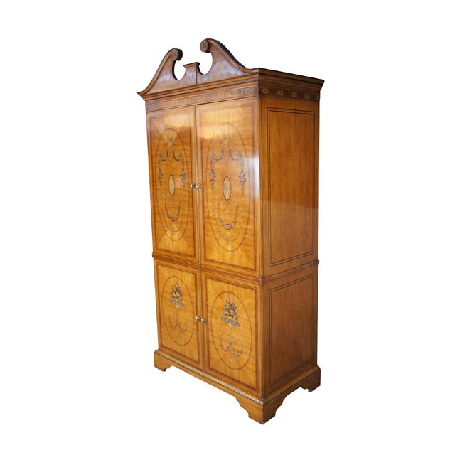 English 1980s Drexel Heritage 'Devoncourt' Adams Style Mahogany Armoire Tv Media Cabinet For Sale - Image 3 of 12
