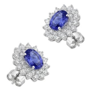 Natural 18k Gold Diamond 1.93ct Blue Sapphire Stud Earrings For Sale