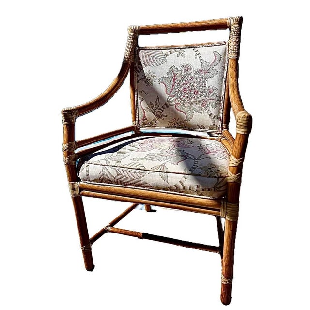 Baker, McGuire Styled Bamboo Dining Table, Highly Sought for 6-8 Chairs. White Bamboo Base Over Steel Frame With Thick Beveled Glass Top. For Sale - Image 10 of 10