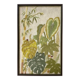 Mid Century Crewel Work Botanical Framed Art For Sale