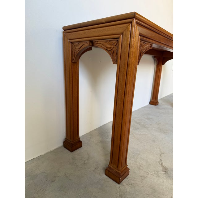 Brown Vintage Chippendale-Style Solid Teak Console Table With Carved Details For Sale - Image 8 of 12