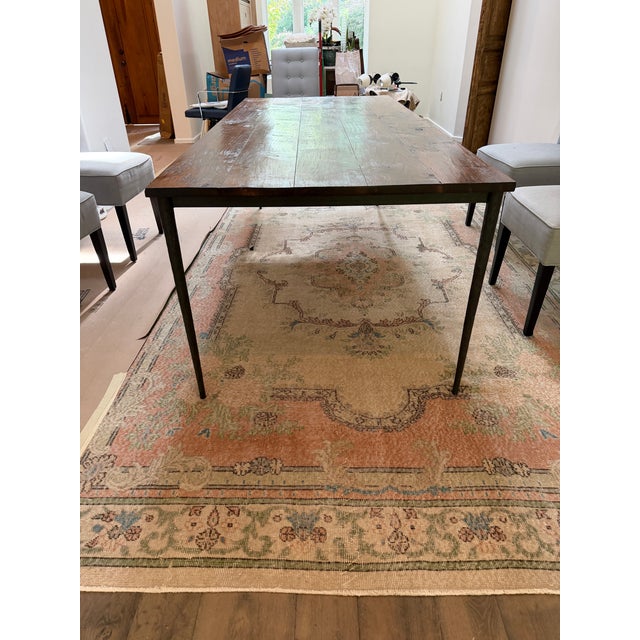 Coffee 91” Custom Solid Alder Dining Table With Hand-Forged Iron Tapered Legs | Elegant Rustic European For Sale - Image 8 of 9