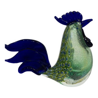 Archimede Seguso Italian Mid-Century Modern Blue & Green Bird Sculpture For Sale