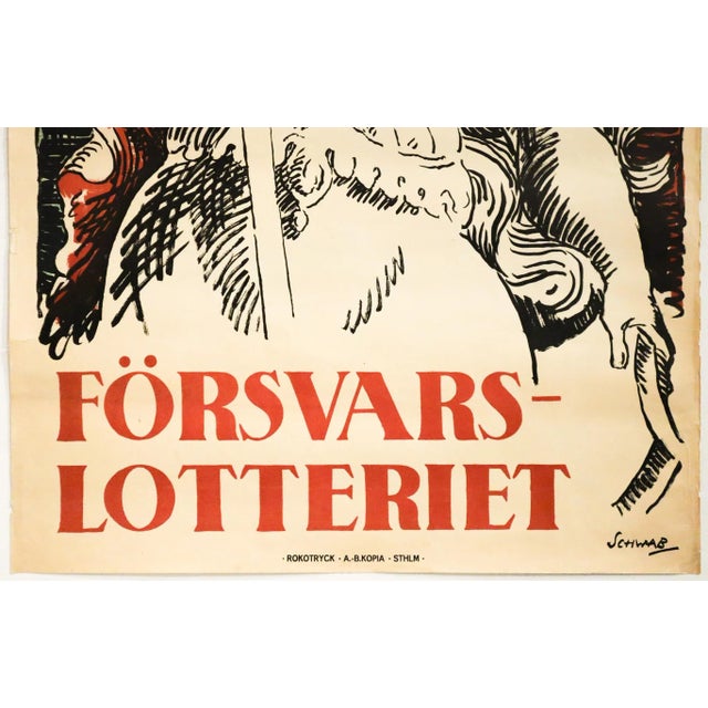 Art Nouveau 1914/1918 War Swedish Poster, "Forsvars Lotteriet" (Defense Lottery/War Bonds) For Sale - Image 3 of 7
