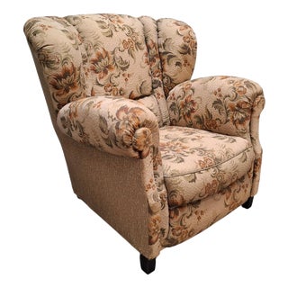 Czech Art Deco Floral Upholstered Wingback Chair, 1930s For Sale