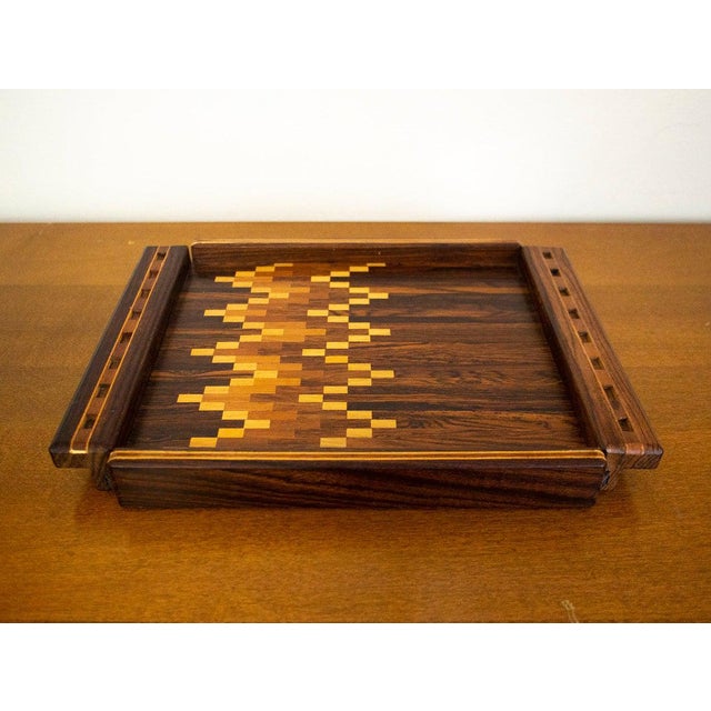 Very cool mixed wood tray by Don Shoemaker. Excellent condition. 8.5" x 11.25" x 1"
