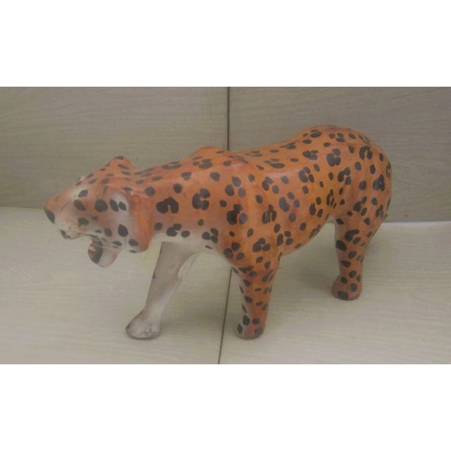 Mid-Century Modern Mid Century Leather Tiger Statue For Sale - Image 3 of 4