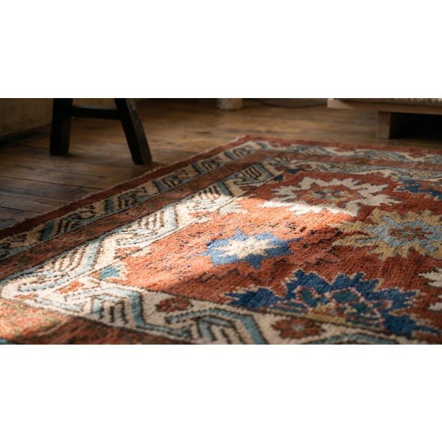 1890s Red Raspbery Geometric Tribal Antique Caucasian Zeychor Rug 3'5" X 4'7" Wool Carpet For Sale - Image 9 of 9