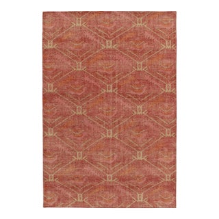Rug & Kilim’s Distressed Kuba Style Rug in Red With Orange Tribal Patterns For Sale