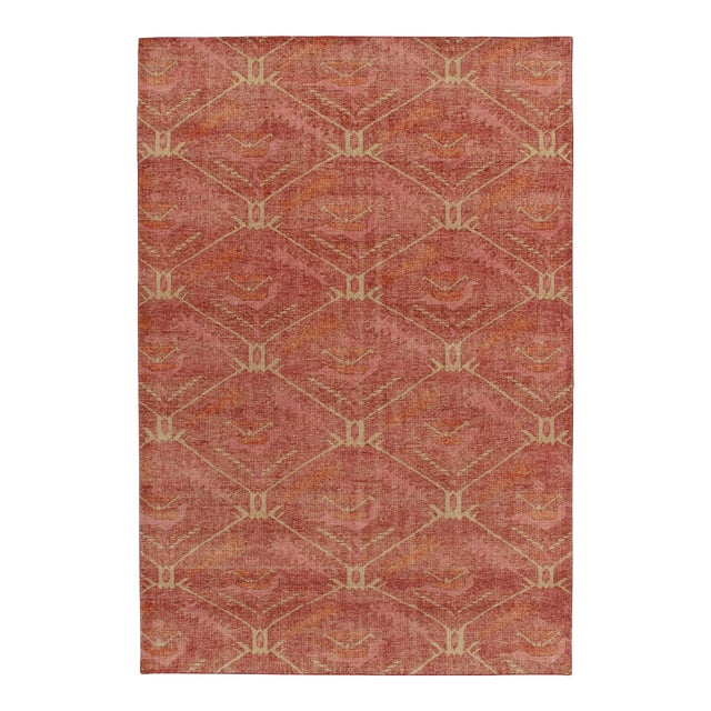 Rug & Kilim’s Distressed Kuba Style Rug in Red With Orange Tribal Patterns For Sale