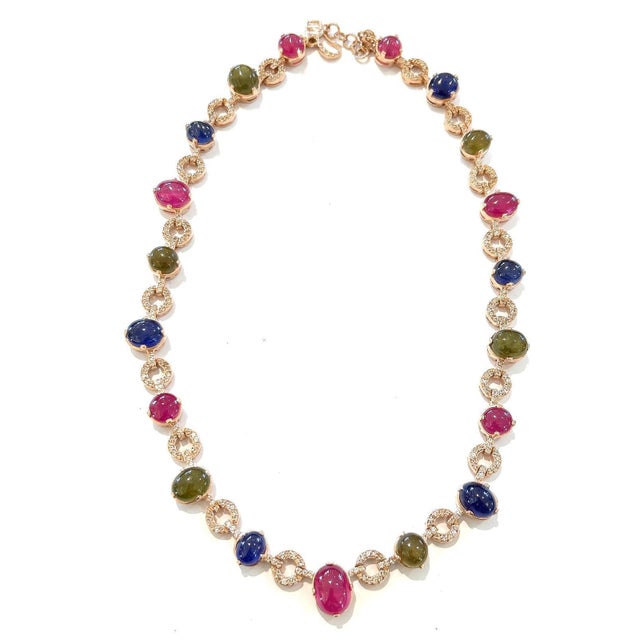 Bochic "Capri" Vintage Diamond, Ruby & Fancy Sapphire Necklace Set in 18K & Silver Elegant and Classic Italian style...