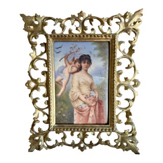 19th Century German Porcelain Plaque "Springtime" Framed For Sale