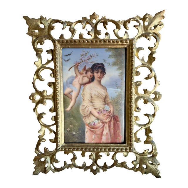 19th Century German Porcelain Plaque "Springtime" Framed For Sale