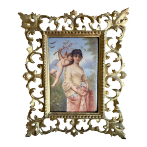 19th Century German Porcelain Plaque "Springtime" Framed