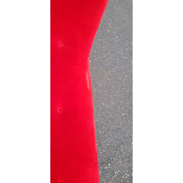 Wood Antique Art Deco Red Velvet Chaise Lounge Sofa For Sale - Image 7 of 17