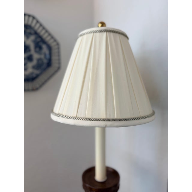 Brown Pair of Maitland-Smith Candlestick-Form Table Lamps With Original Shades Harp and Finials For Sale - Image 8 of 14