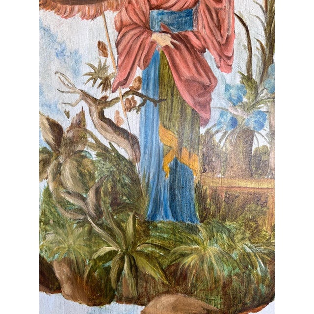 Wood Chinoiserie Chic Style Oil on Wood Painting of Women on the Floating Garden in Gilt Frame For Sale - Image 7 of 10