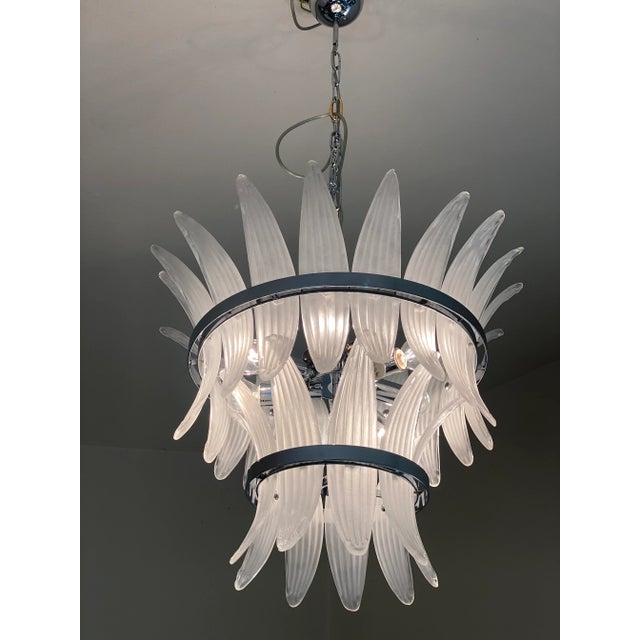 Transparent Contemporary Sanded “Palmette” Murano Glass Chandelier For Sale - Image 8 of 13
