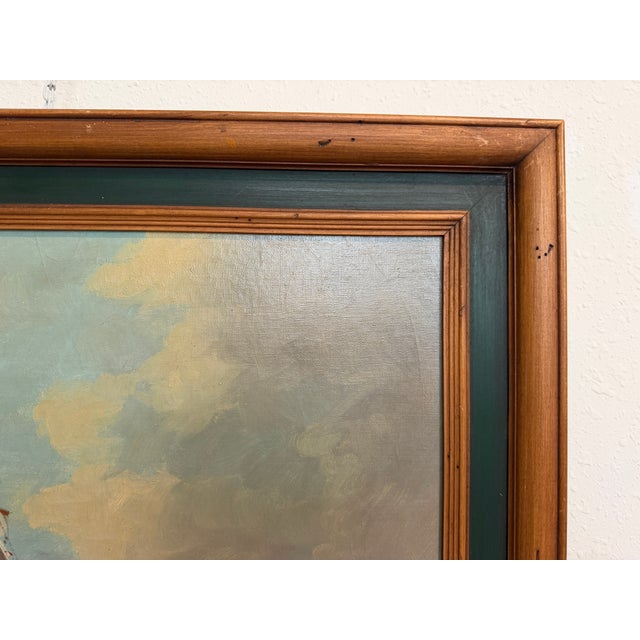 Blue Vintage Tall Ship Oil Painting on Canvas Signed Framed Clipper Marine Seascape For Sale - Image 8 of 13