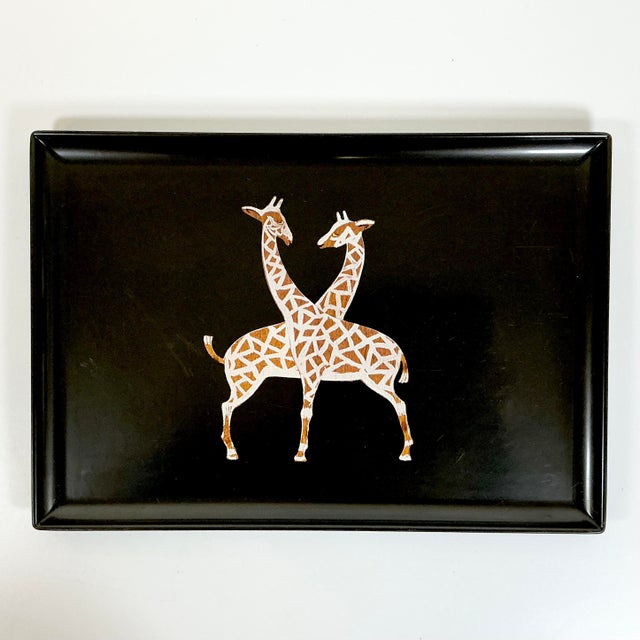 Mid-Century Modern 1970s Mid-Century Hollywood Regency Boho Chic Safari Couroc Giraffe Tray, Extra Large. For Sale - Image 3 of 18