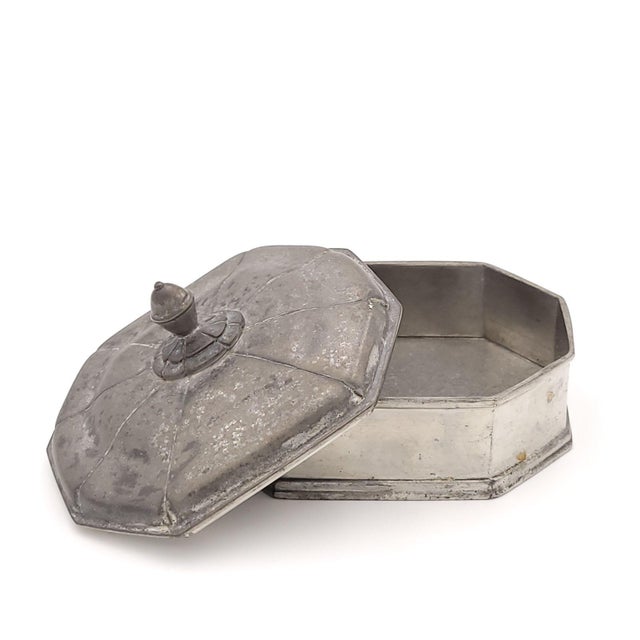 An octagonal pewter box, France circa 1970.
