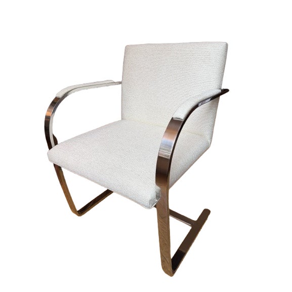 Set of Six, Custom Cantilever Dining Chairs Upholstered in Ivory, Attributed to Ludwig Mies Van Der Rohe For Sale In New York - Image 6 of 18