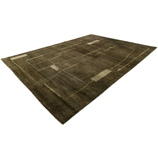 Contemporary Hand-Knotted Espresso Wool Rug With Minimalist Geometric Abstract For Sale - Image 12 of 12