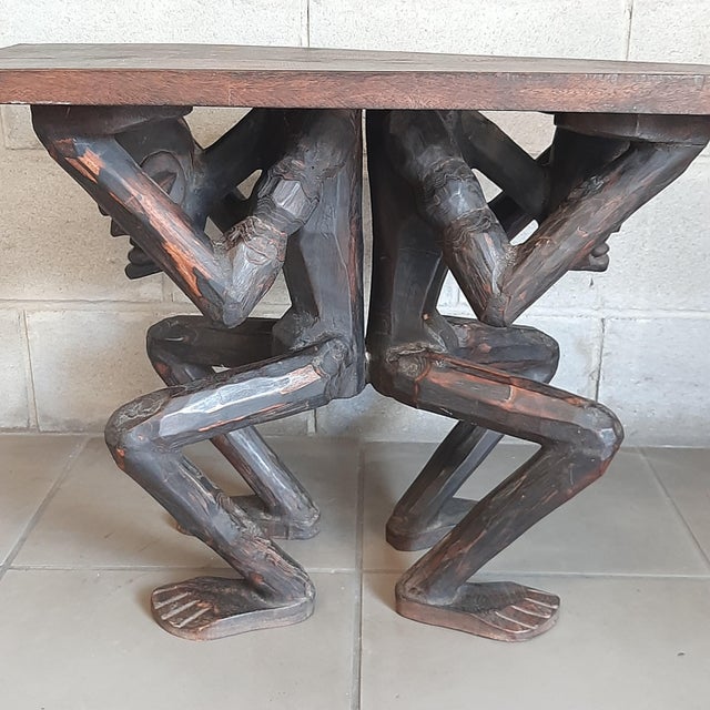 African Table in Carved Wood with Tribal Sculpture For Sale - Image 9 of 16