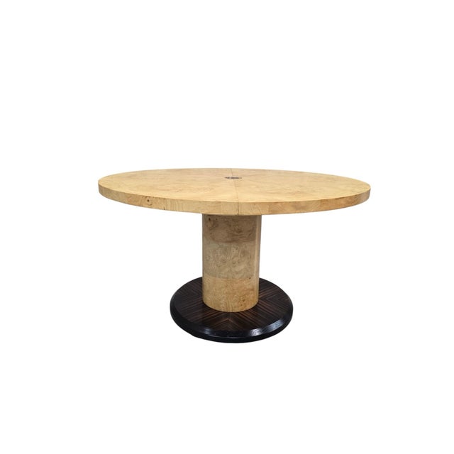 Brown Mid 20th Century MCM Burl Pedestal Table With Macassar Ebony Base by Henredon For Sale - Image 8 of 8
