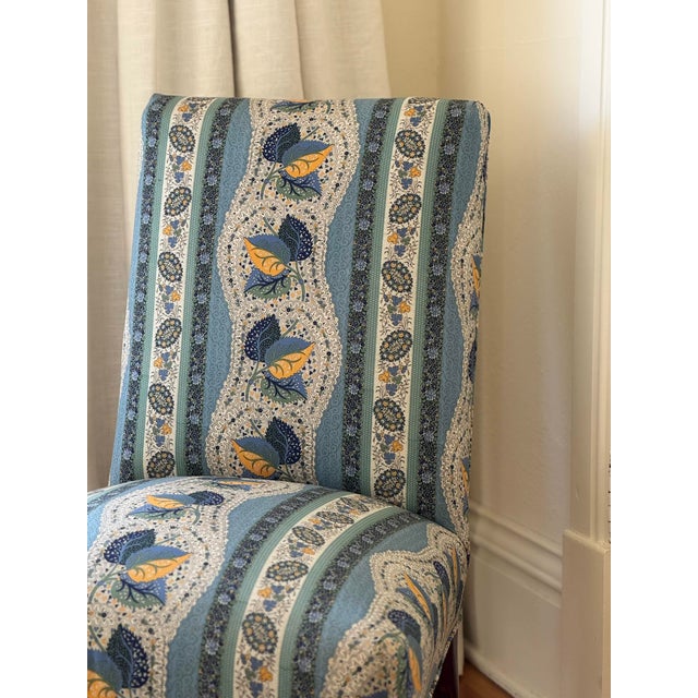 19th Century Antique Napoleon Slipper Chair, Decor Barbares Fabric For Sale - Image 5 of 7