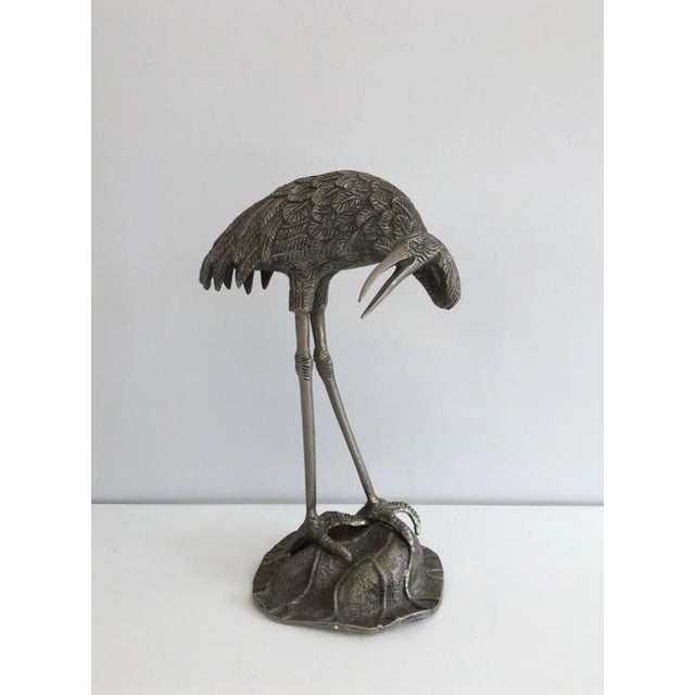 Metal Silvered Bronze Herons, Attributed to Maison Bagués, circa 1940 - A Pair For Sale - Image 7 of 13
