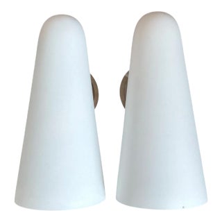 Vintage Frosted Glass Cone Wall Sconces - A Pair For Sale