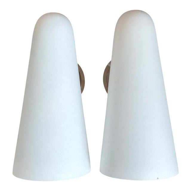 Vintage Frosted Glass Cone Wall Sconces - A Pair For Sale