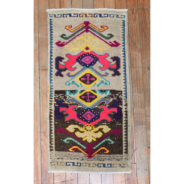 Colorful Vintage Mini Turkish Rug For Sale - Image 16 of 18