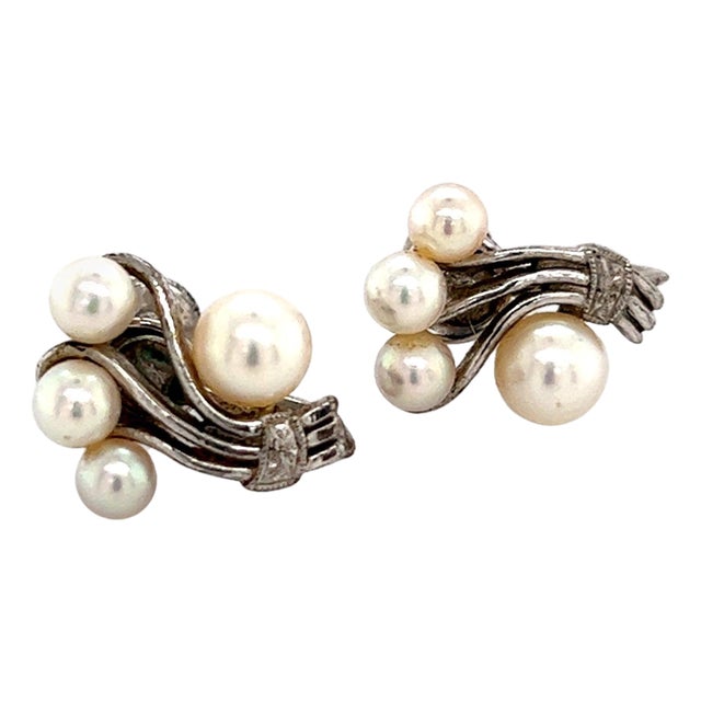 Mikimoto Estate Akoya Pearl Earrings Sterling Silver 5.75 mm 4.5 Grams For Sale