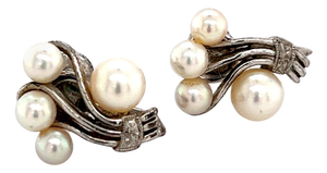 Mikimoto Estate Akoya Pearl Earrings Sterling Silver 5.75 mm 4.5 Grams