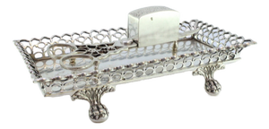 Silver Morrões Tray and Scissors with Rack Supported Four Claw-Shaped Feet and Scissors with Cutouts and Reliefs, Set of 2